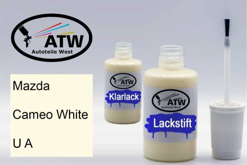 Mazda, Cameo White, U A: 20ml Lackstift + 20ml Klarlack - Set, von ATW Autoteile West.